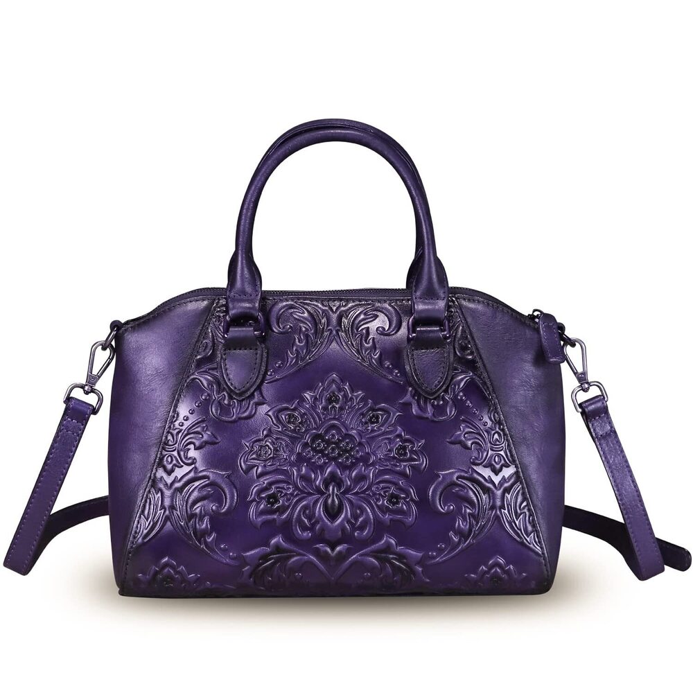 7599 Leather Satchel Top Handle Bags Handmade Purse Vintage Embossed